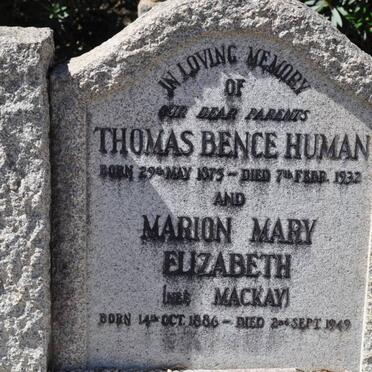 HUMAN Thomas Bence 1875-1932 &amp; Marion Mary Elizabeth MACKAY 1886-1949