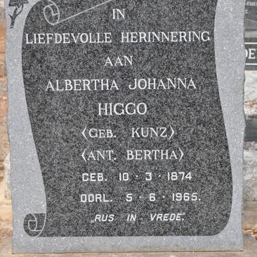 HIGGO Albertha Johanna nee KUNZ 1874-1965