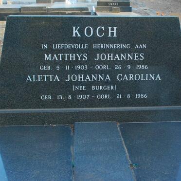 KOCH Matthys Johannes 1903-1986 &amp; Aletta Johanna Carolina 1907-1986