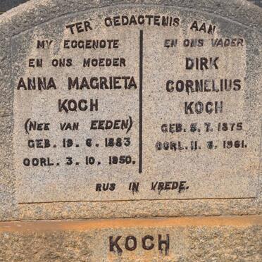 KOCH Dirk Cornelius 1875-1961 &amp; Anna Magrieta VAN EEDEN 1883-1950