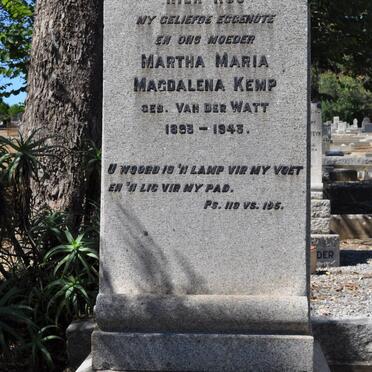 KEMP Martha Maria Magdalena nee VAN DER WATT 1893-1943