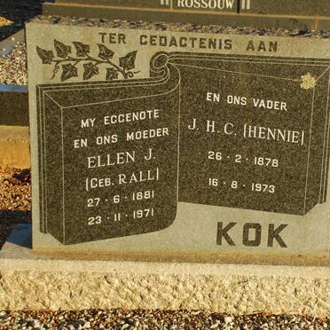 KOK J.H.C. 1878-1973 &amp; Ellen J. RALL 1881-1971