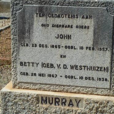 MURRAY John 1865-1957 &amp; Betty V.D. WESTHUIZEN 1867-1938