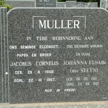 MULLER Jacobus Cornelis 1908-1967 &amp; Johanna Elsabé STEYN 1910-1997
