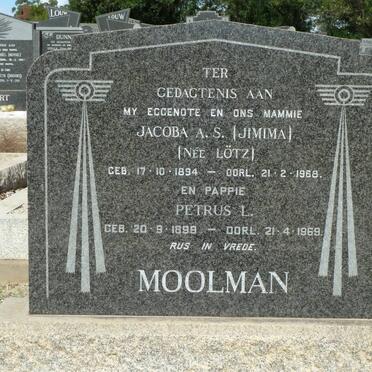 MOOLMAN Petrus L. 1899-1969 &amp; Jacoba A.S. LÖTZ 1894-1968