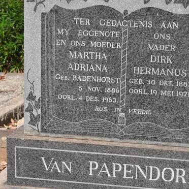 PAPENDORP Dirk Hermanus, van 1883-1971 &amp; Martha Adriana BADENHORST 1886-1963