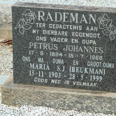 RADEMAN Petrus Johannes 1894-1968 &amp; Maria S.J. BEUKMAN 1903-1999