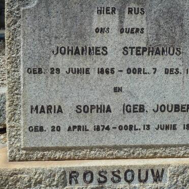 ROSSOUW Johannes Stephanus 1865-1942 &amp; Maria Sophia JOUBERT 1874-1958