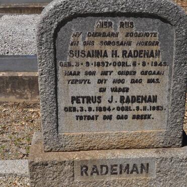 RADEMAN Petrus J. 1894-1953 &amp; Susanna H. 1897-1949