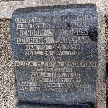 RADEMAN Hendrik Jacobus Lourens 1856-1939 &amp; Alida Maria SWART 1855-1927