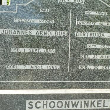 SCHOONWINKEL Johannes Arnoldus 1886-1969 &amp; Gertruida Johanna EKSTEEN 1885-1938