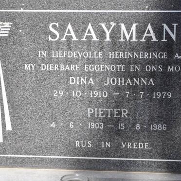 SAAYMAN Pieter 1903-1986 &amp; Dina Johanna 1910-1979