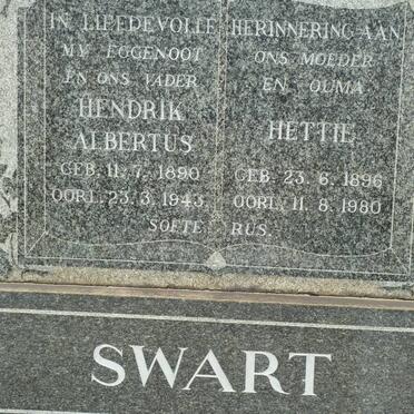 SWART Hendrik Albertus 1890-1943 &amp; Hettie 1896-1980