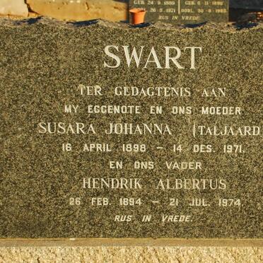 SWART Henderik Albertus 1894-1974 &amp; Susara Johanna TALJAARD 1898-1971