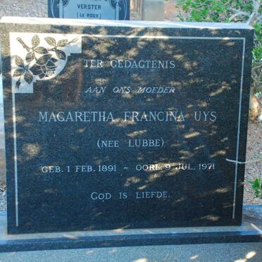 UYS Magaretha Francina nee LUBBE 1891-1971