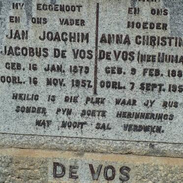 VOS Jan Joachim Jacobus, de 1879-1957 &amp; Anna Christina HUMAN 1881-1959