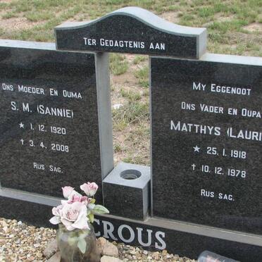 CROUS Matthys 1918-1978 &amp; S.M. 1920-2008