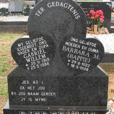 DIEDERICKS Gabriel Willem 1919-1986 &amp; Barbara M. 1922-1998