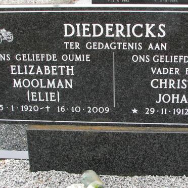 DIEDERICKS Christiaan Johannes 1912-1986 &amp; Elizabeth MOOLMAN 1920-2009