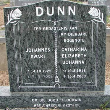DUNN Johannes Swart 1922-2006 &amp; Catharina Elizabeth Johanna 1918-2003