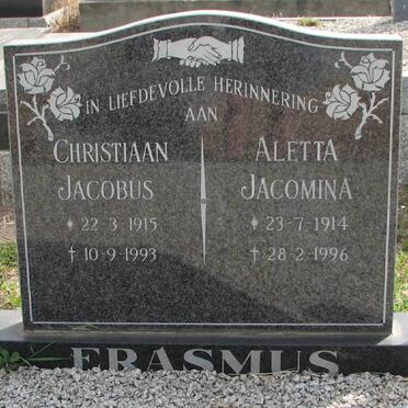 ERASMUS Christiaan Jacobus 1915-1993 &amp; Aletta Jacomina 1914-1996