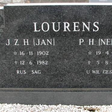 LOURENS J.Z.H. 1902-1982 &amp; P.H. 1913-1985