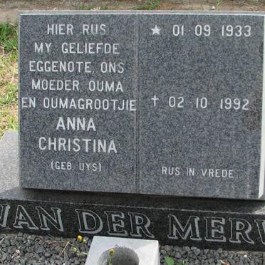 MERWE Anna Christina, van der nee UYS 1933-1992