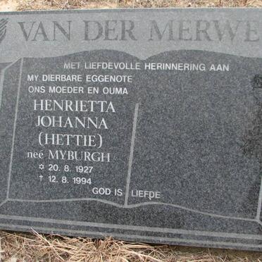 MERWE Henrietta Johanna, van der nee MYBURGH 1927-1994