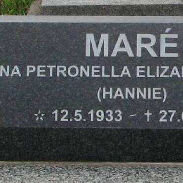 MARE Johanna Petronella Elizabetha nee SCHMIDT 1933-2002