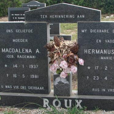 ROUX Hermanus H.S. 1934-1979 &amp; Magdalena A. RADEMAN 1937-1981