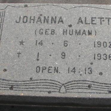 ? Johanna Aletta nee HUMAN 1902-1936