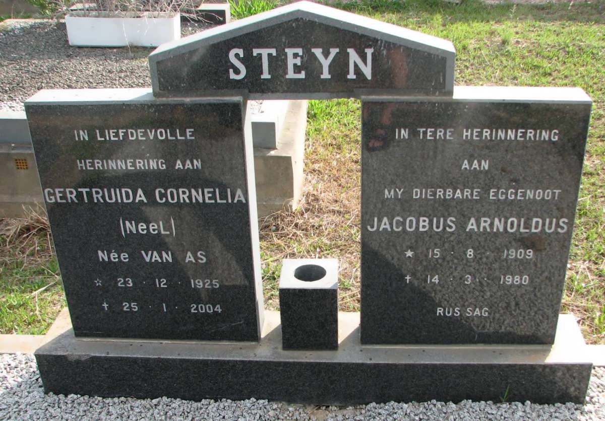 STEYN Jacobus Arnoldus 1909-1980 &amp; Gertruida Cornelia VAN AS 1925-2004