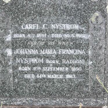 NYSTROM Carel C. 1891-1958 &amp; Johanna Maria Francina HADDON 1890-1963