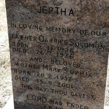JEPTHA Darries Solomon 1926-1976 &amp; Mary Sophia 1932-2001