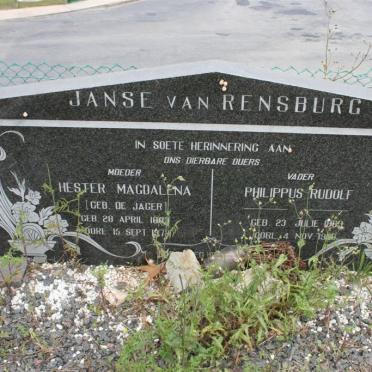 RENSBURG Phillipus Rudolf, Janse van 188?-19?? &amp; Hester Magdalena DE JAGER 18??-1978