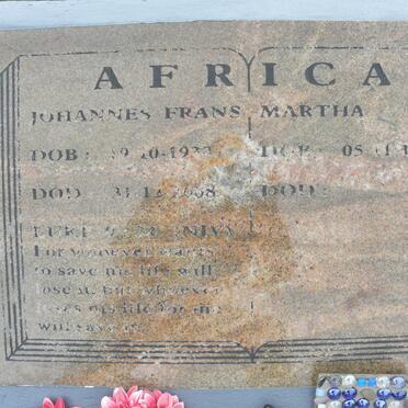 AFRICA Johannes Frans 1933-2008 &amp; Martha 1939-