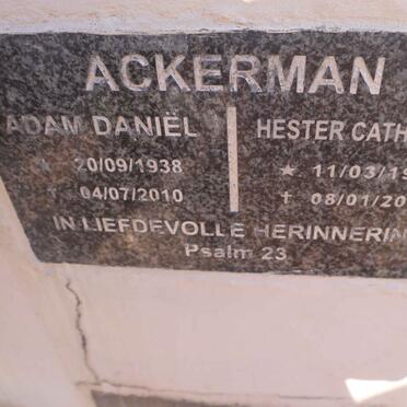 ACKERMAN Adam Daniel 1938-2010 & Hester Catharina 1939-2016