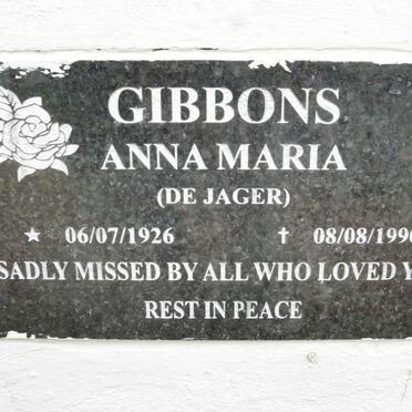 GIBBONS Anna Maria nee DE JAGER 1926-1990