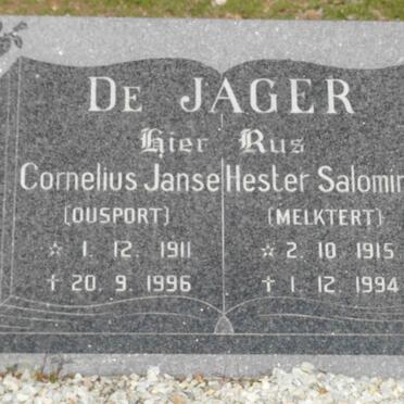 JAGER Cornelius Janse, de 1911-1996 &amp; Hester Salomina 1915-1994