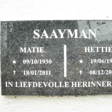 SAAYMAN Matie 1930-2011 &amp; Hettie 1932-2009