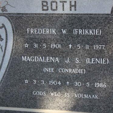 BOTH Frederik W. 1901-1977 &amp; Magdalena J.S. CONRADIE 1904-1986