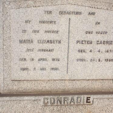 CONRADIE Pieter Gabriel 1871-1952 &amp; Maria Elizabeth JORDAAN 1876-1950