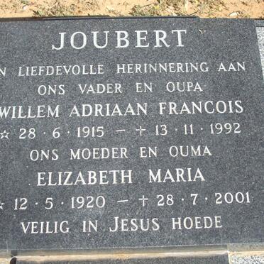 JOUBERT Willem Adriaan Francois 1915-1992 &amp; Elizabeth Maria 1920-2001