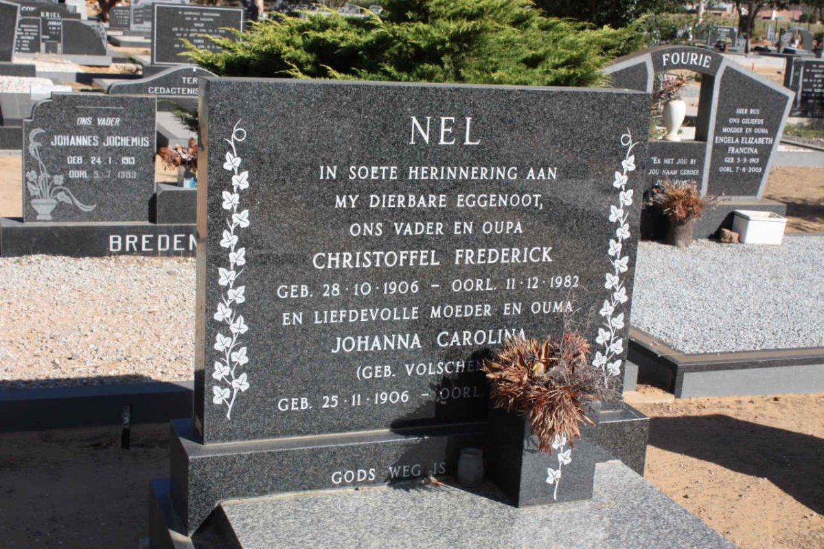 NEL Christoffel Frederick 1906-1982 &amp; Johanna Carolina VOLSCHENK 1906-1992