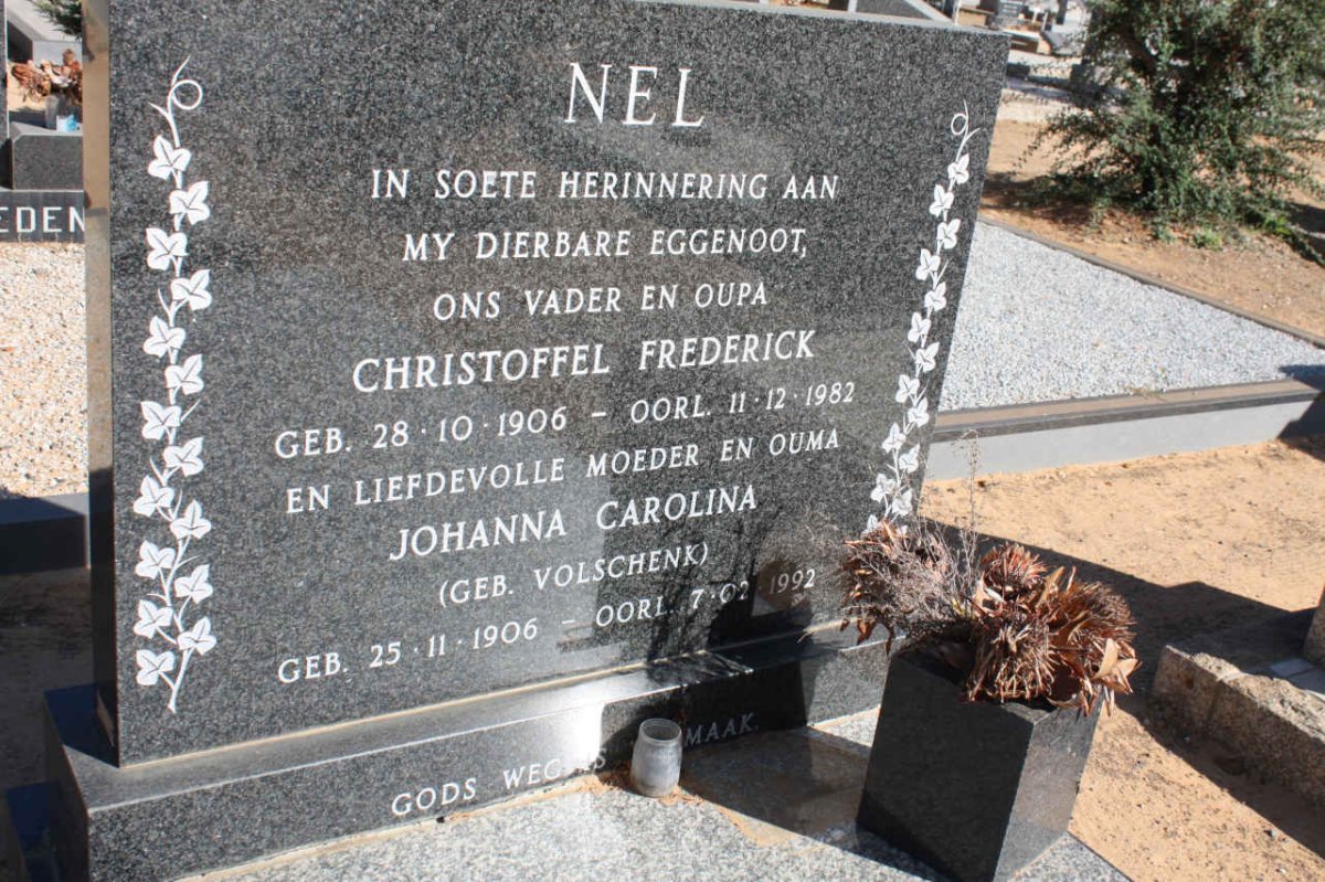 NEL Christoffel Frederick 1906-1982 &amp; Johanna Carolina VOLSCHENK 1906-1992