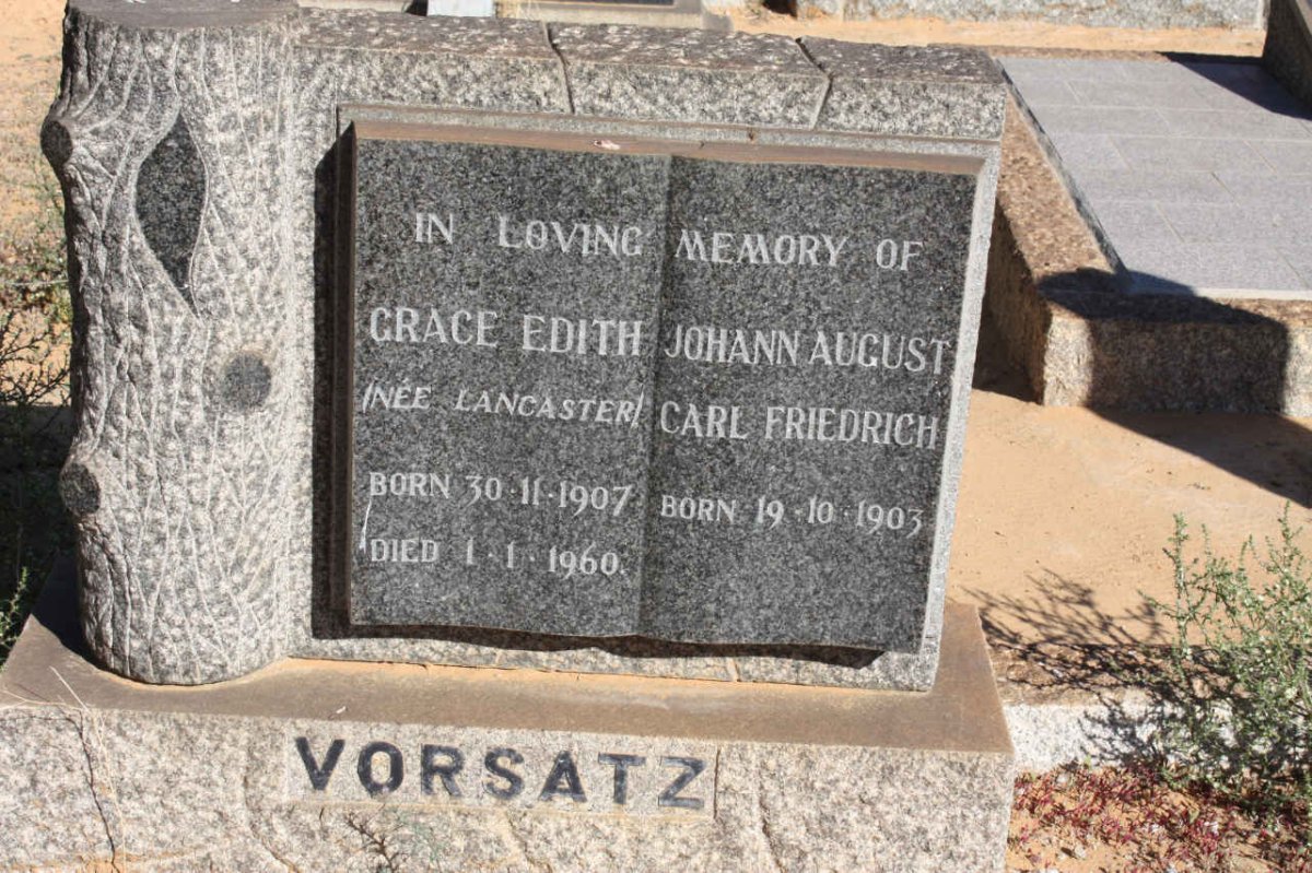 VORSATZ Johann August Carl Friedrich 1903- &amp; Grace Edith LANCASTER 1907-1960