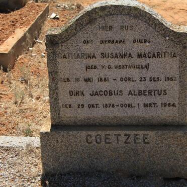 COETZEE Dirk Jacobus Albertus 1878-1964 &amp; Catharina Susanna Magaritha V.D. WESTHUIZEN 1881-1952