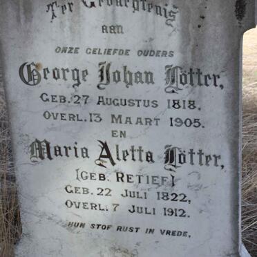 LOTTER George Johan 1818-1905 &amp; Maria Aletta RETIEF 1822-1912