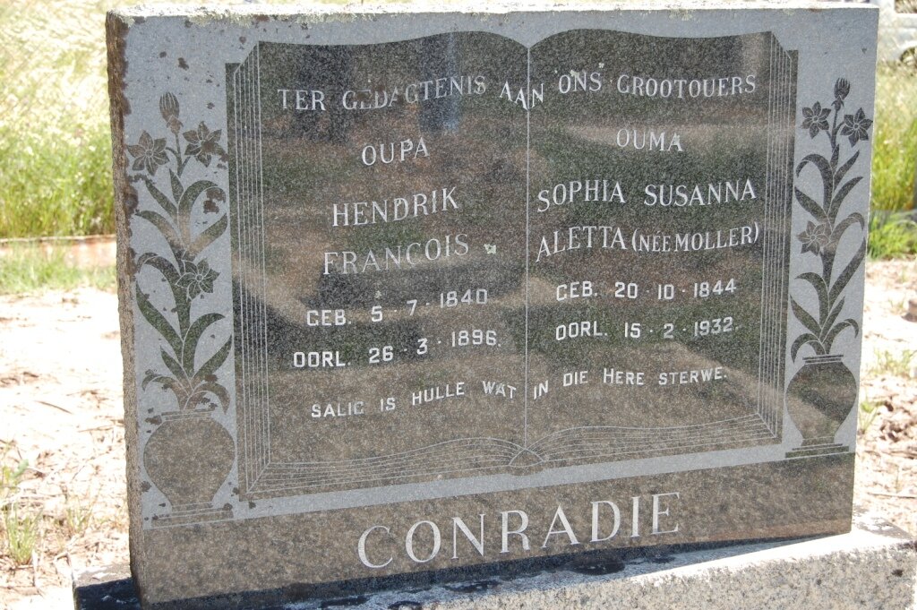 CONRADIE Hendrik Francois 1840-1896 &amp; Sophia Susanna Aletta MOLLER 1844-1932