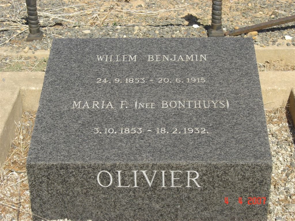 OLIVIER Willem Benjamin 1853-1915 &amp; Maria F. BONTHUYS 1853-1932